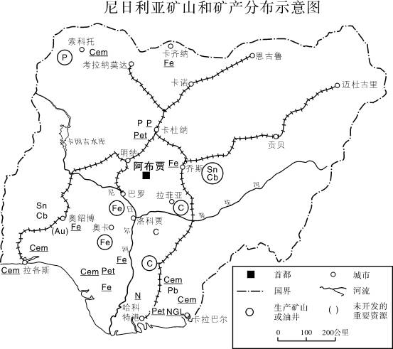 图1  尼日利亚矿山和矿产分布示意图