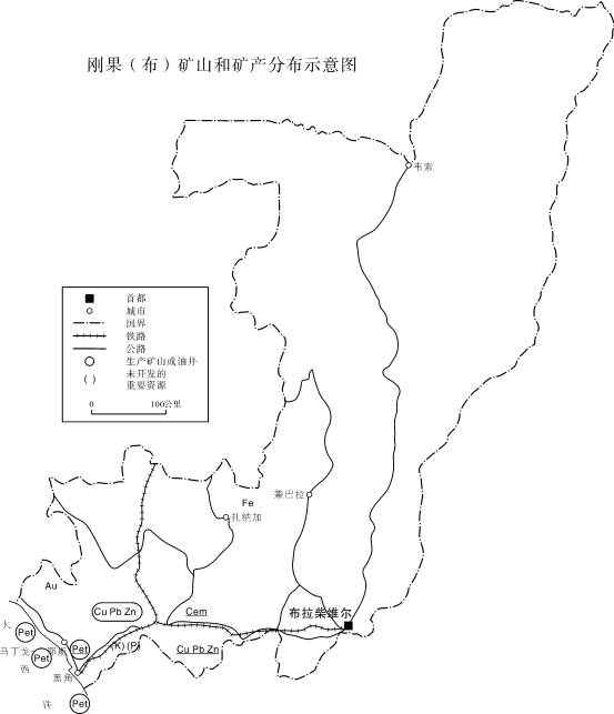 图 刚果(布)矿山和矿产分布示意图