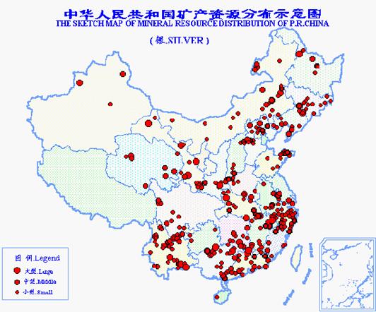 中国银矿资源情况及分布示意图